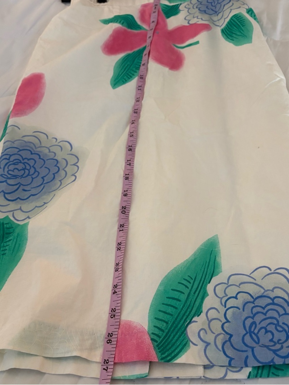 White Floral with Pink & Blue Blooms Pencil Midi Skirt - Picture 7 of 8